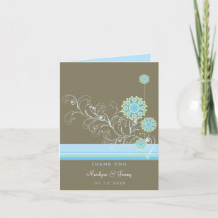 Whimsical Blue Snow Flower Swirls Elegant Wedding Thank You Card