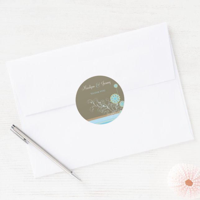 Whimsical Blue Snow Flower Swirls Winter Wedding Classic Round Sticker (Envelope)