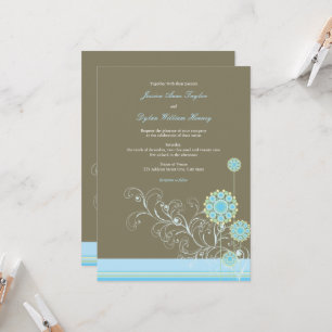 Whimsical Blue Snow Flower Swirls Winter Wedding Invitation