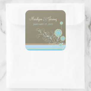 Whimsical Blue Snow Flower Swirls Winter Wedding Square Sticker