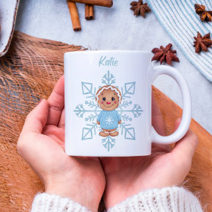 Whimsical Blue Snowflake and Winter Gingerbread   Coffee Mug