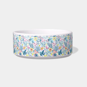 Whimsical Blue Summer Tropical Wildflowers Bowl
