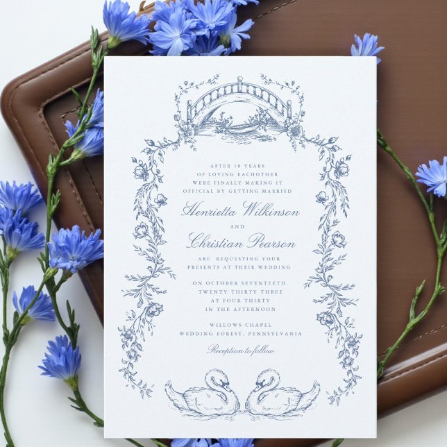 Whimsical Blue Swan Romantic Wedding Invitation (Creator Uploaded)