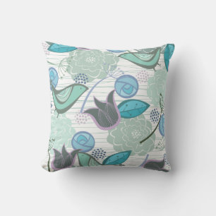 Whimsical Blue Sweet Birds Floral Garden Cushion