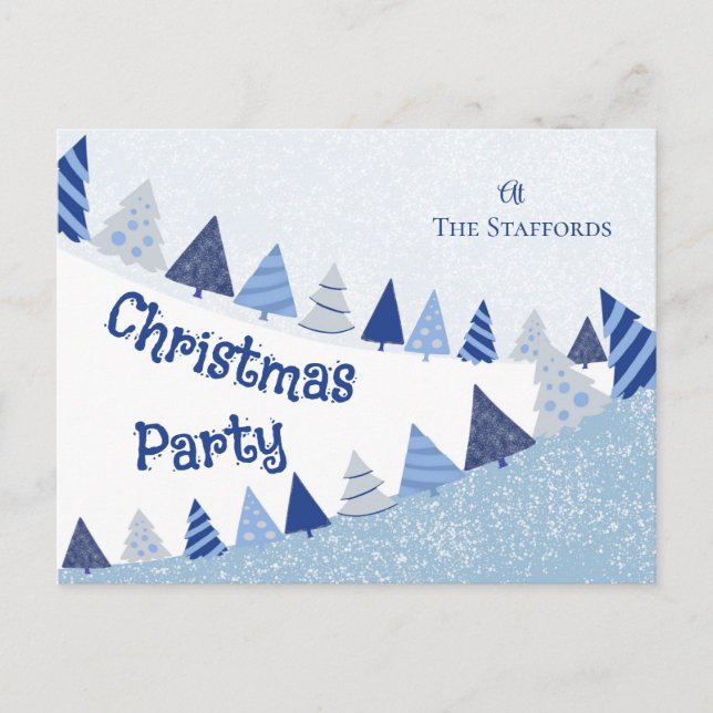 Whimsical Blue Trees Invitation Holiday Postcard (Front)
