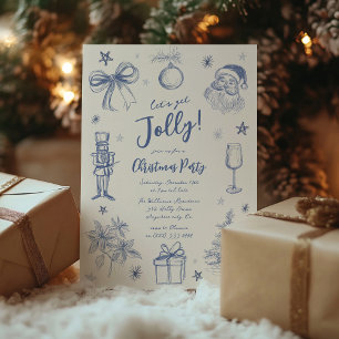 Whimsical Blue Vintage Christmas Holiday Party Invitation