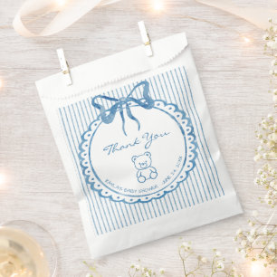 Whimsical Blue Watercolor Bow Stripe Baby Shower Favour Bags
