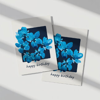 Whimsical Blue Watercolor Floral Birthday Card