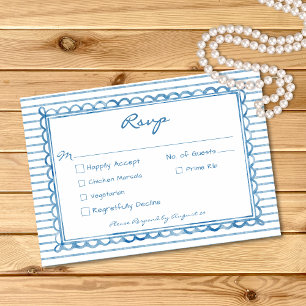 Whimsical Blue Watercolor Stripe Wedding RSVP Card
