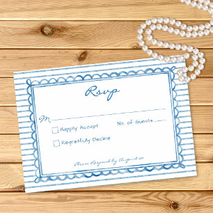 Whimsical Blue Watercolor Stripe Wedding RSVP Card