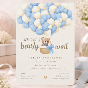 Whimsical Blue We can Bearly Wait Boy Baby Shower Invitation