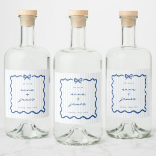 Whimsical Blue Wedding Liquor Bottle Label