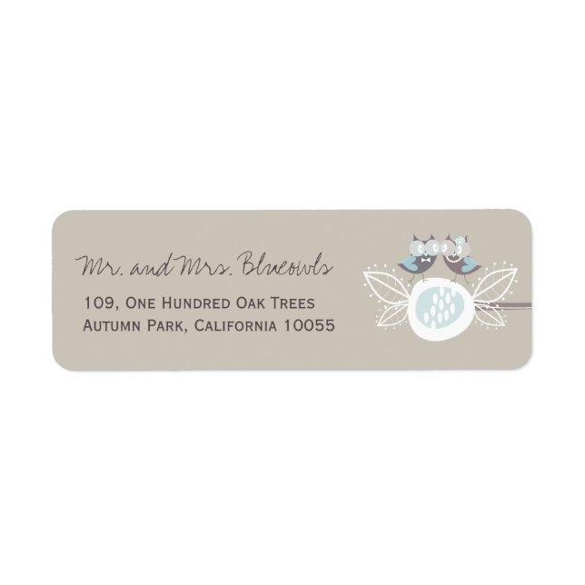 Whimsical Blue Wedding Owls On Tree Branch Address (Front)