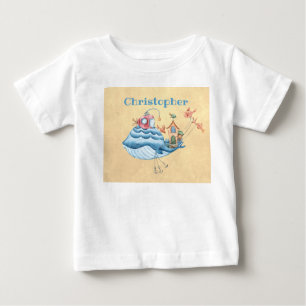Whimsical Blue Whale, Submarine, House And Fish Baby T-Shirt