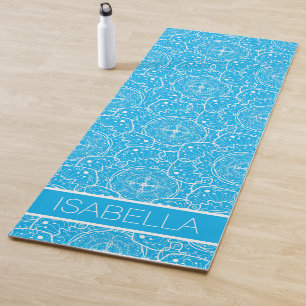 Whimsical Blue White Mandala Pattern Personalised Yoga Mat