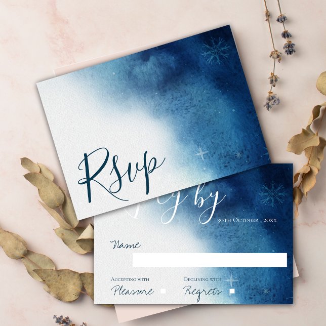Whimsical Blue White Snowflake Wedding RSVP Card (Whimsical Blue White Snowflake Wedding RSVP Card)