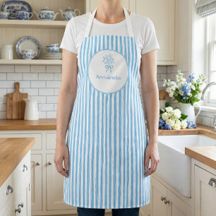Whimsical Blue White Stripe Preppy Apron