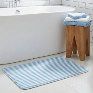 Whimsical Blue White Stripe Preppy Bath Mat