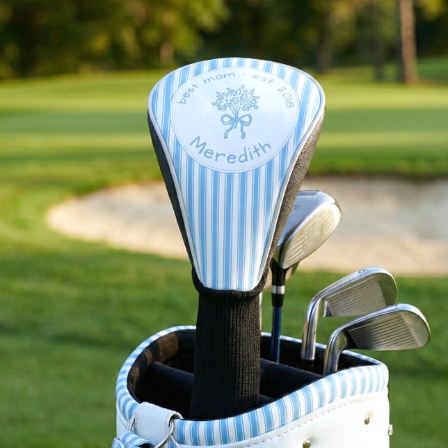 Whimsical Blue White Stripe Preppy Mom Established Golf Head Cover (Creator Uploaded)