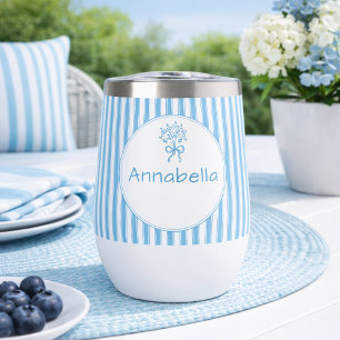 Whimsical Blue White Stripe Preppy Monogram