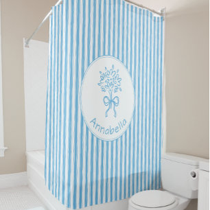 Whimsical Blue White Stripe Preppy Monogram Shower Curtain