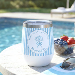 Whimsical Blue White Stripe Preppy Mum Established