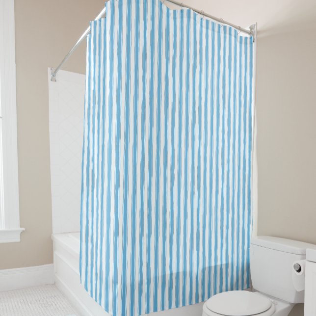 Whimsical Blue White Stripe Preppy Shower Curtain (Creator Uploaded)