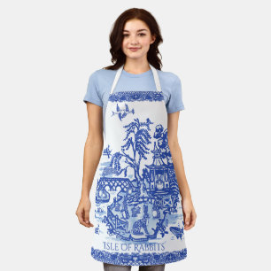 Whimsical Blue Willow Isle of Rabbits Animal Fun Apron