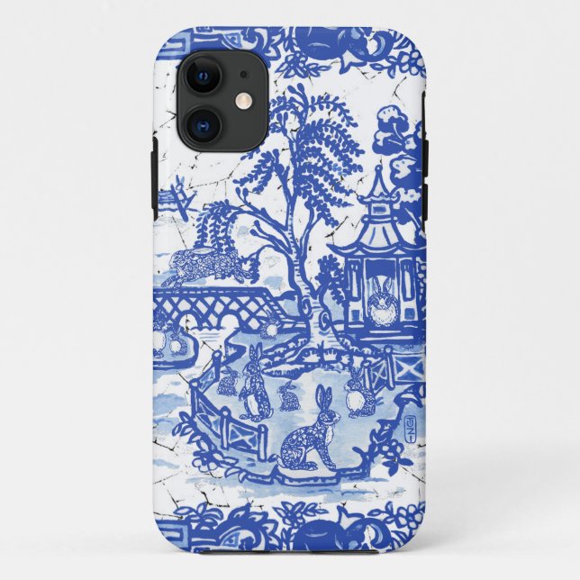 Whimsical Blue Willow Isle of Rabbits Classic Look Case-Mate iPhone Case (Back)