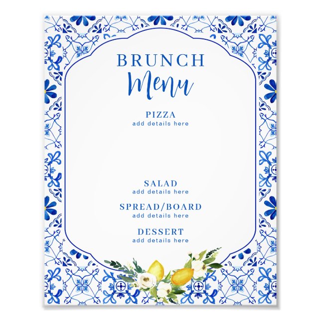 Whimsical Blue Yellow Lemon Bridal Shower Sign (Front)