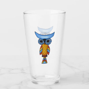 Whimsical Blue Yellow Owl Colourful Feathers Tail Glass