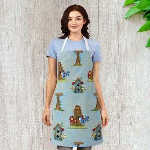 Whimsical Bluebird and Birdhouse Cute Spring Apron