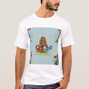 Whimsical Bluebird and Birdhouse Cute Spring T-Shirt