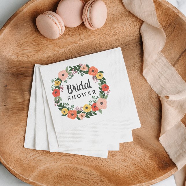 Whimsical Blush Coral Floral Wreath Bridal Shower Napkin (Creator Uploaded)