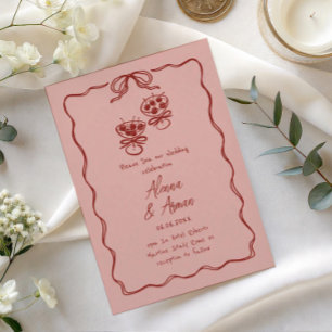 Whimsical blush Doodle Ribbon Wedding Invitation
