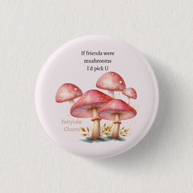 Whimsical Blush Enchanted Mushrooms 3 Cm Round Badge (Front)