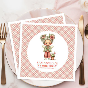 Whimsical Blush Pink Fairy Flowers 6th Birthday  Napkin