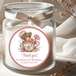 Whimsical Blush Pink Fairy Flowers Girl Birthday  Classic Round Sticker