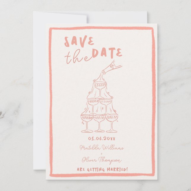 Whimsical Blush Pink Save The Date Invitation (Front)
