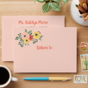 Whimsical Blush Pink Watercolor Floral Wedding Envelope