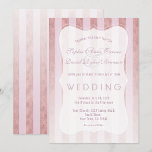 Whimsical Blush Rose Gold Stripes Wedding Invitation