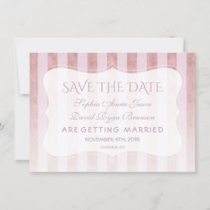 Whimsical Blush Rose Gold Stripes Wedding Save The Date