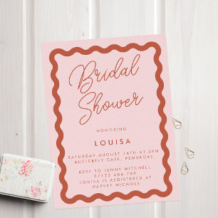 Whimsical Blush & Terracotta Wavy Bridal Shower Invitation