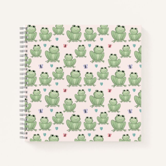 Whimsical Blush Watercolor Frog Kids Notebook (Front)