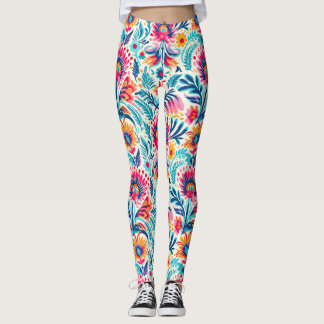 Whimsical Bohemian Floral Overscaled Print Leggings