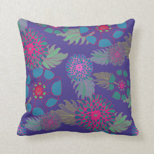 Whimsical Bohemian Floral Pattern Purple Cushion