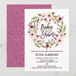 Whimsical Bohemian Floral Wreath Baby Shower Invitation
