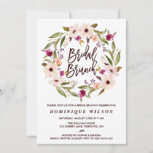 Whimsical Bohemian Floral Wreath Bridal Brunch Invitation