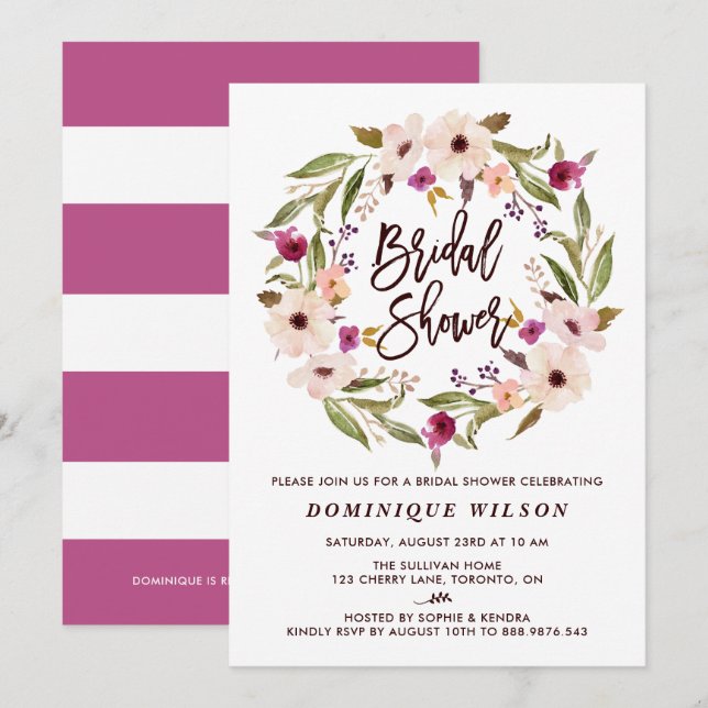 Whimsical Bohemian Floral Wreath Bridal Shower Invitation (Front/Back)