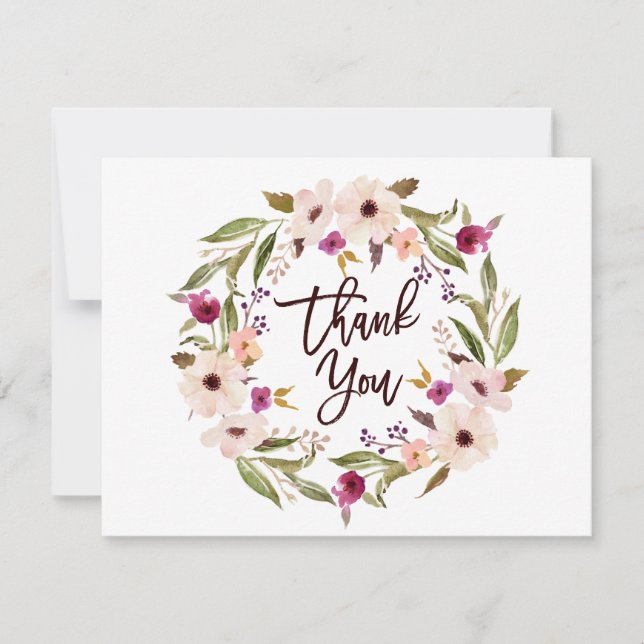 Whimsical Bohemian Floral Wreath Flat Thank You Card (Front)